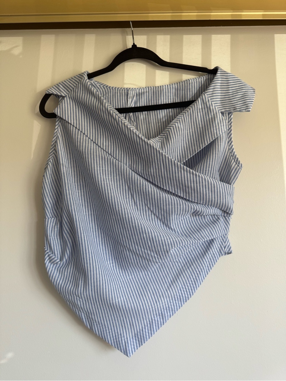 Shein -Women’s Blue Striped Asymmetric Draped Top